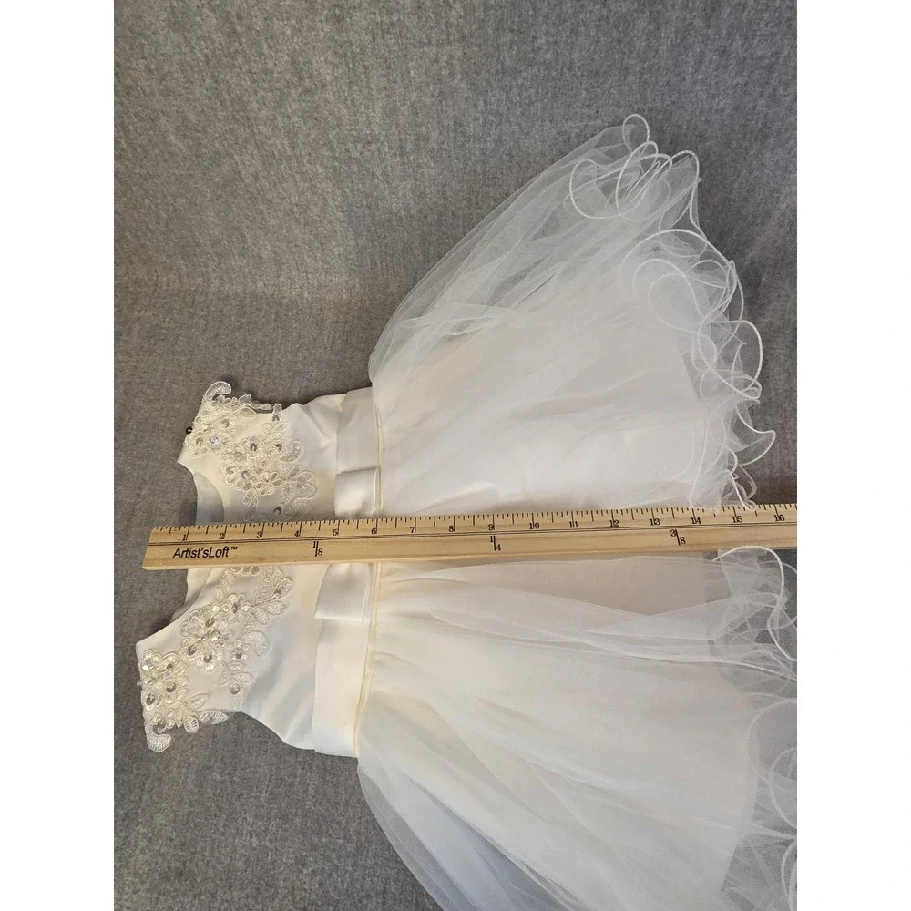 Girls Christening Baptism Wedding Dress Infant 6 Months Tulle Princess Bow White